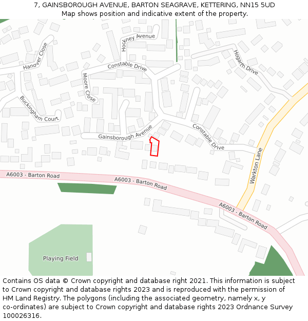 7, GAINSBOROUGH AVENUE, BARTON SEAGRAVE, KETTERING, NN15 5UD: Location map and indicative extent of plot