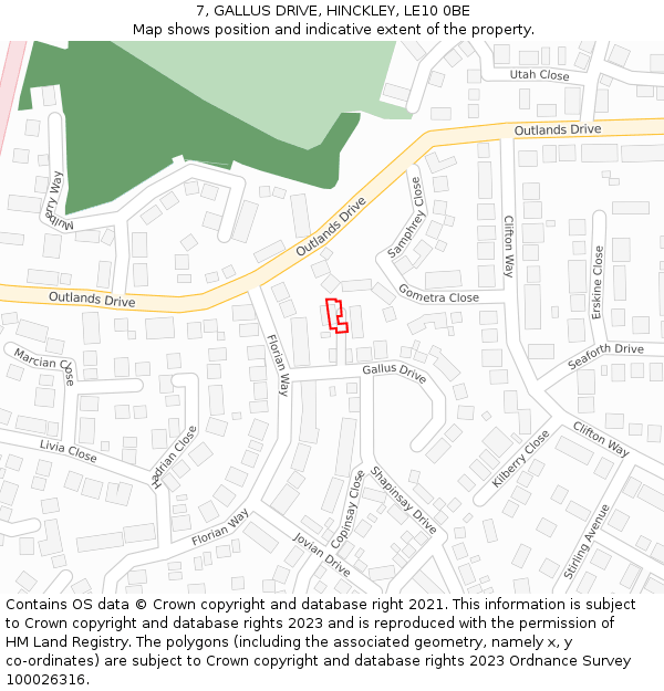 7, GALLUS DRIVE, HINCKLEY, LE10 0BE: Location map and indicative extent of plot
