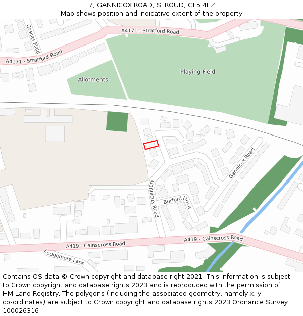 7, GANNICOX ROAD, STROUD, GL5 4EZ: Location map and indicative extent of plot