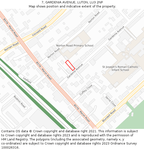 7, GARDENIA AVENUE, LUTON, LU3 2NP: Location map and indicative extent of plot