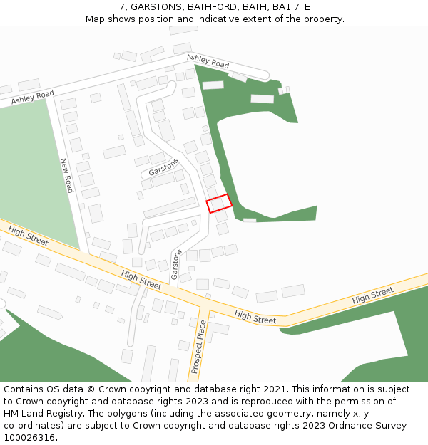 7, GARSTONS, BATHFORD, BATH, BA1 7TE: Location map and indicative extent of plot