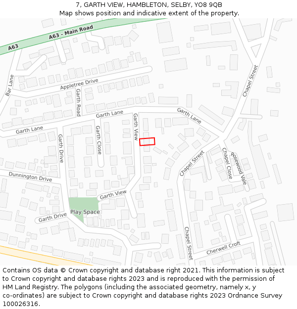 7, GARTH VIEW, HAMBLETON, SELBY, YO8 9QB: Location map and indicative extent of plot