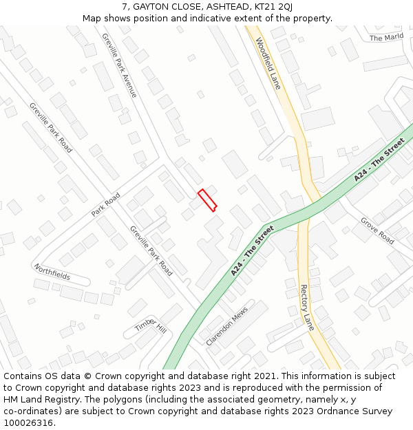 7, GAYTON CLOSE, ASHTEAD, KT21 2QJ: Location map and indicative extent of plot