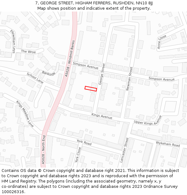7, GEORGE STREET, HIGHAM FERRERS, RUSHDEN, NN10 8JJ: Location map and indicative extent of plot