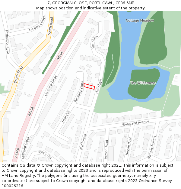 7, GEORGIAN CLOSE, PORTHCAWL, CF36 5NB: Location map and indicative extent of plot