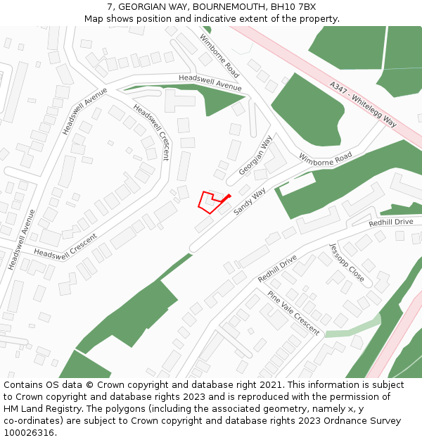 7, GEORGIAN WAY, BOURNEMOUTH, BH10 7BX: Location map and indicative extent of plot