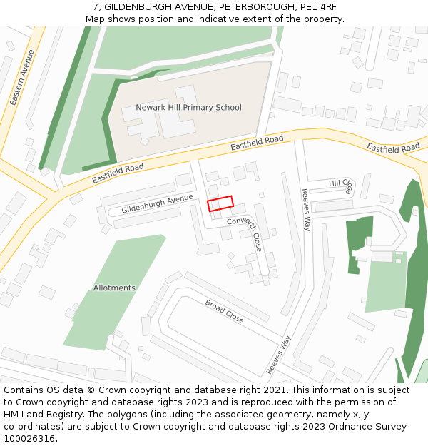 7, GILDENBURGH AVENUE, PETERBOROUGH, PE1 4RF: Location map and indicative extent of plot