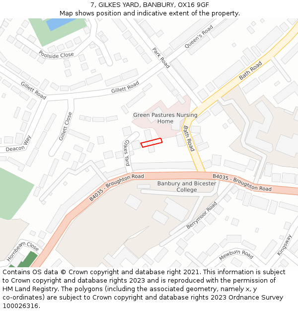 7, GILKES YARD, BANBURY, OX16 9GF: Location map and indicative extent of plot