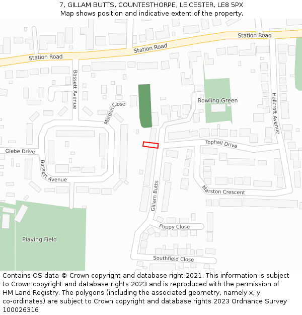 7, GILLAM BUTTS, COUNTESTHORPE, LEICESTER, LE8 5PX: Location map and indicative extent of plot