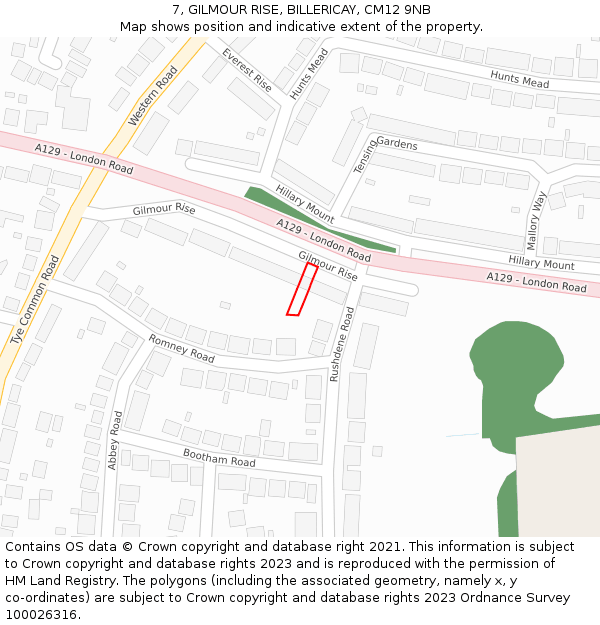 7, GILMOUR RISE, BILLERICAY, CM12 9NB: Location map and indicative extent of plot