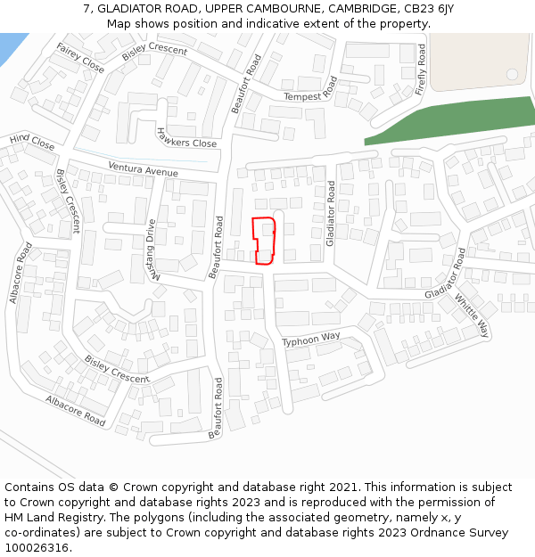 7, GLADIATOR ROAD, UPPER CAMBOURNE, CAMBRIDGE, CB23 6JY: Location map and indicative extent of plot