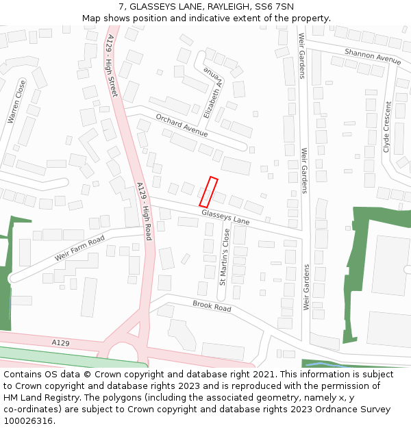 7, GLASSEYS LANE, RAYLEIGH, SS6 7SN: Location map and indicative extent of plot
