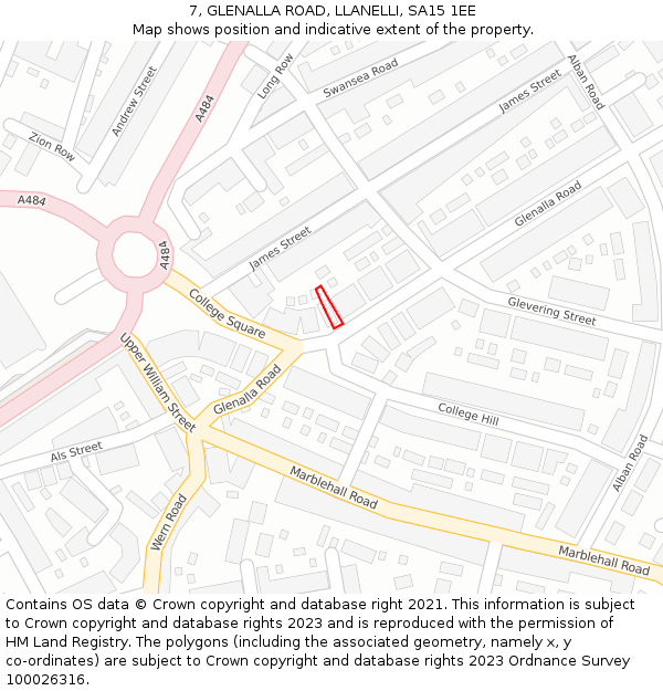 7, GLENALLA ROAD, LLANELLI, SA15 1EE: Location map and indicative extent of plot