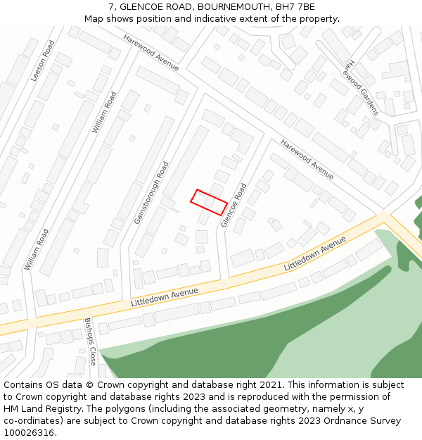 7, GLENCOE ROAD, BOURNEMOUTH, BH7 7BE: Location map and indicative extent of plot