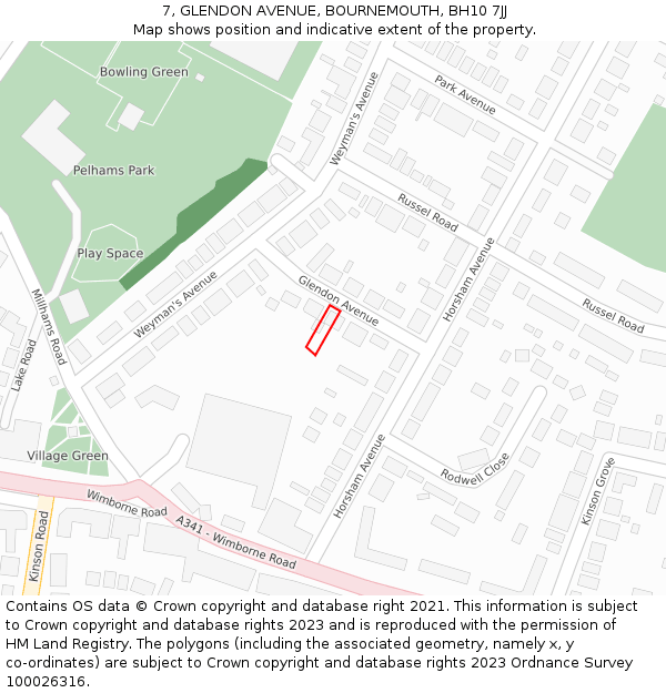 7, GLENDON AVENUE, BOURNEMOUTH, BH10 7JJ: Location map and indicative extent of plot