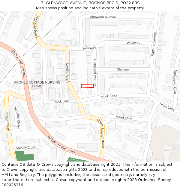 7, GLENWOOD AVENUE, BOGNOR REGIS, PO22 8BS: Location map and indicative extent of plot