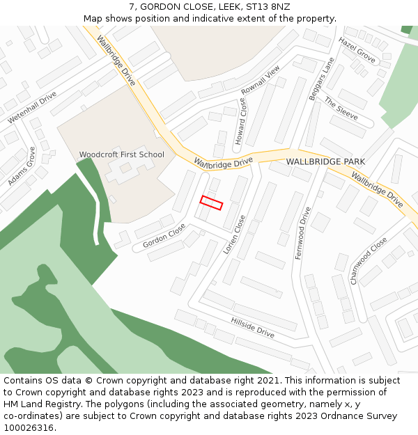 7, GORDON CLOSE, LEEK, ST13 8NZ: Location map and indicative extent of plot