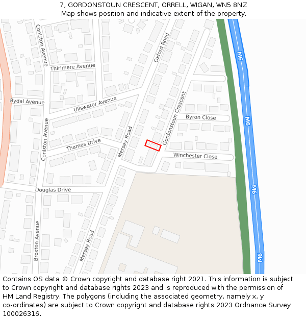 7, GORDONSTOUN CRESCENT, ORRELL, WIGAN, WN5 8NZ: Location map and indicative extent of plot