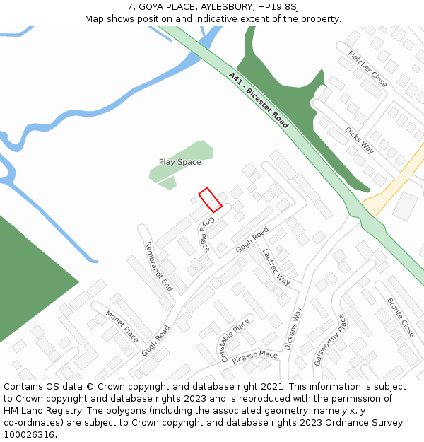 7, GOYA PLACE, AYLESBURY, HP19 8SJ: Location map and indicative extent of plot