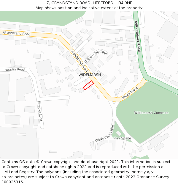 7, GRANDSTAND ROAD, HEREFORD, HR4 9NE: Location map and indicative extent of plot