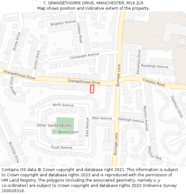 7, GRANGETHORPE DRIVE, MANCHESTER, M19 2LR: Location map and indicative extent of plot