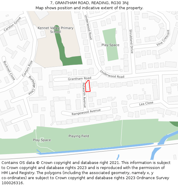 7, GRANTHAM ROAD, READING, RG30 3NJ: Location map and indicative extent of plot