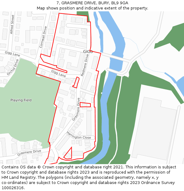 7, GRASMERE DRIVE, BURY, BL9 9GA: Location map and indicative extent of plot
