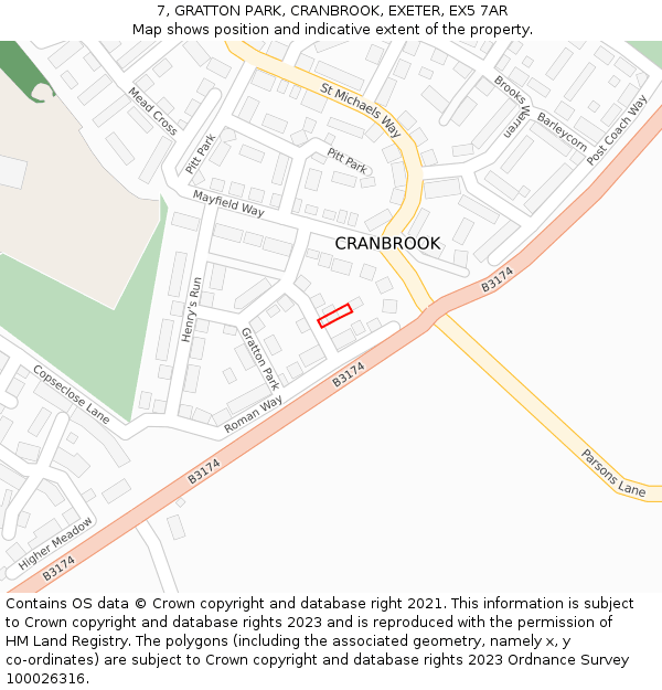 7, GRATTON PARK, CRANBROOK, EXETER, EX5 7AR: Location map and indicative extent of plot