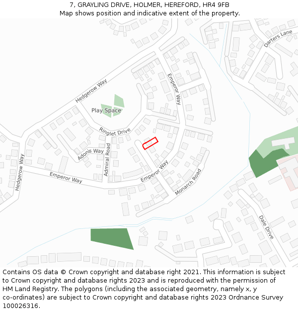 7, GRAYLING DRIVE, HOLMER, HEREFORD, HR4 9FB: Location map and indicative extent of plot