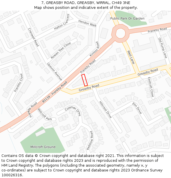 7, GREASBY ROAD, GREASBY, WIRRAL, CH49 3NE: Location map and indicative extent of plot