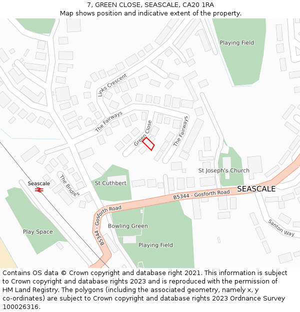7, GREEN CLOSE, SEASCALE, CA20 1RA: Location map and indicative extent of plot