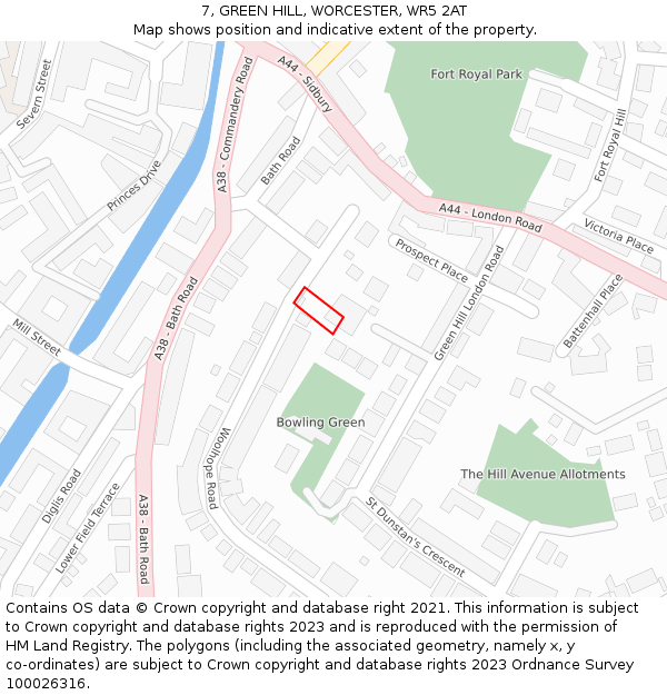 7, GREEN HILL, WORCESTER, WR5 2AT: Location map and indicative extent of plot