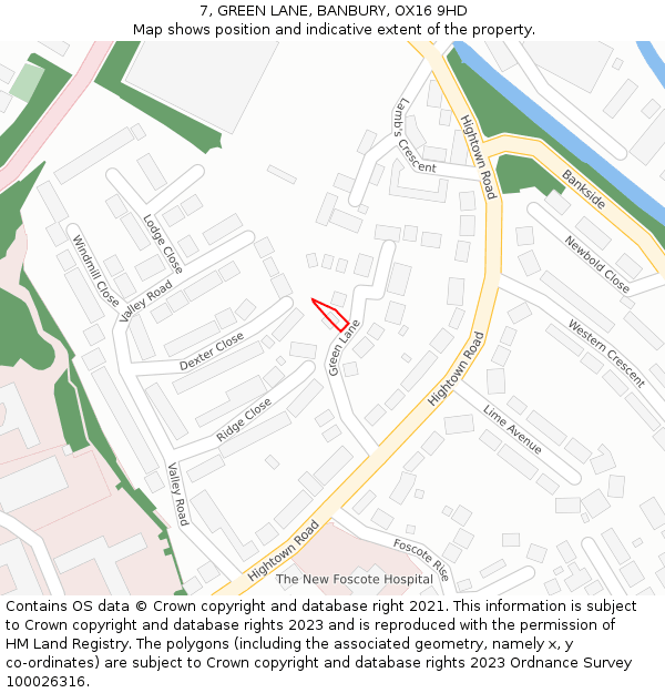 7, GREEN LANE, BANBURY, OX16 9HD: Location map and indicative extent of plot