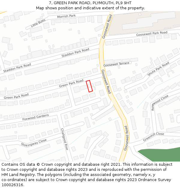 7, GREEN PARK ROAD, PLYMOUTH, PL9 9HT: Location map and indicative extent of plot