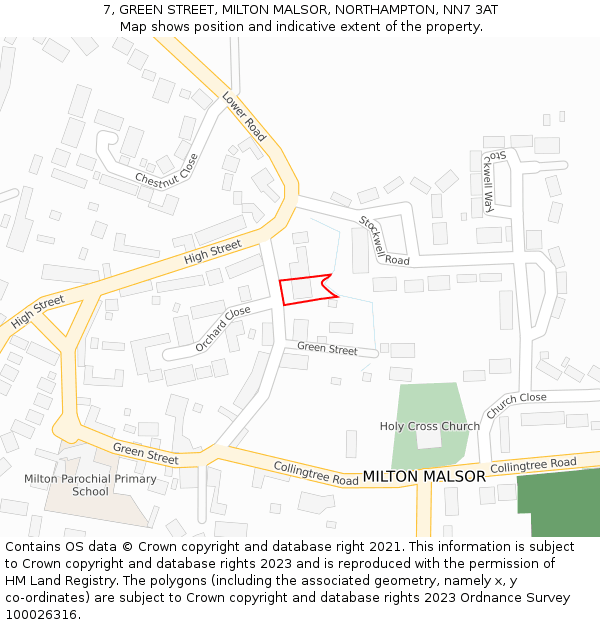 7, GREEN STREET, MILTON MALSOR, NORTHAMPTON, NN7 3AT: Location map and indicative extent of plot
