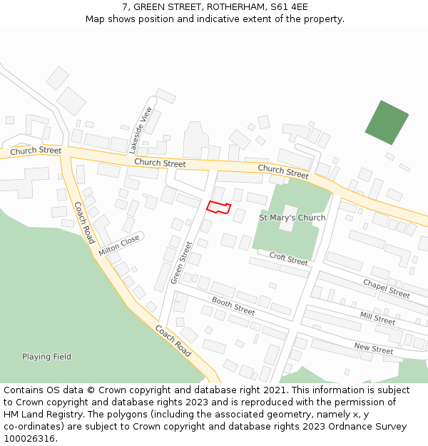 7, GREEN STREET, ROTHERHAM, S61 4EE: Location map and indicative extent of plot