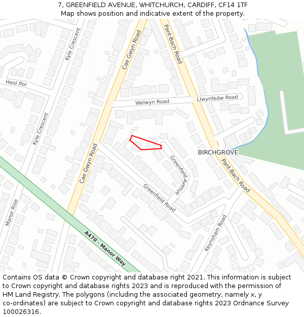 7, GREENFIELD AVENUE, WHITCHURCH, CARDIFF, CF14 1TF: Location map and indicative extent of plot