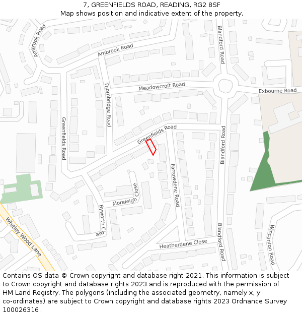 7, GREENFIELDS ROAD, READING, RG2 8SF: Location map and indicative extent of plot