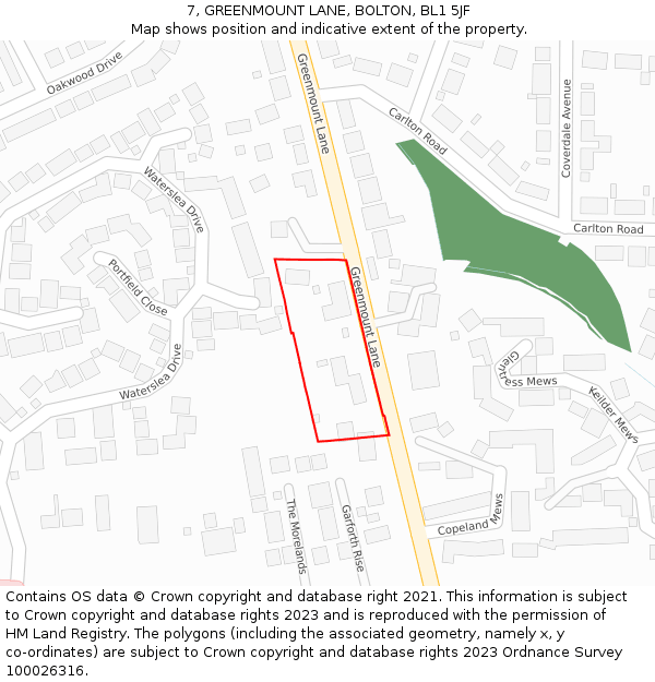 7, GREENMOUNT LANE, BOLTON, BL1 5JF: Location map and indicative extent of plot