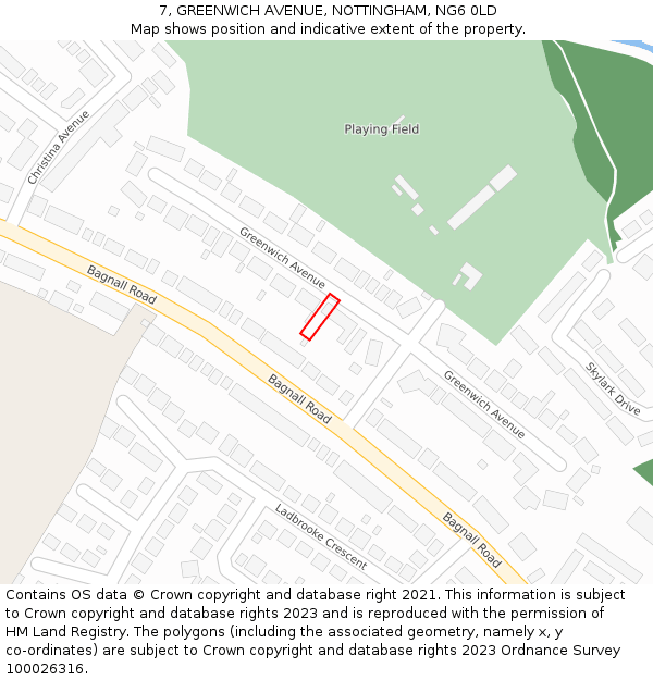 7, GREENWICH AVENUE, NOTTINGHAM, NG6 0LD: Location map and indicative extent of plot