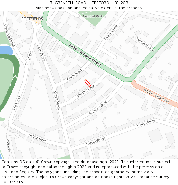 7, GRENFELL ROAD, HEREFORD, HR1 2QR: Location map and indicative extent of plot