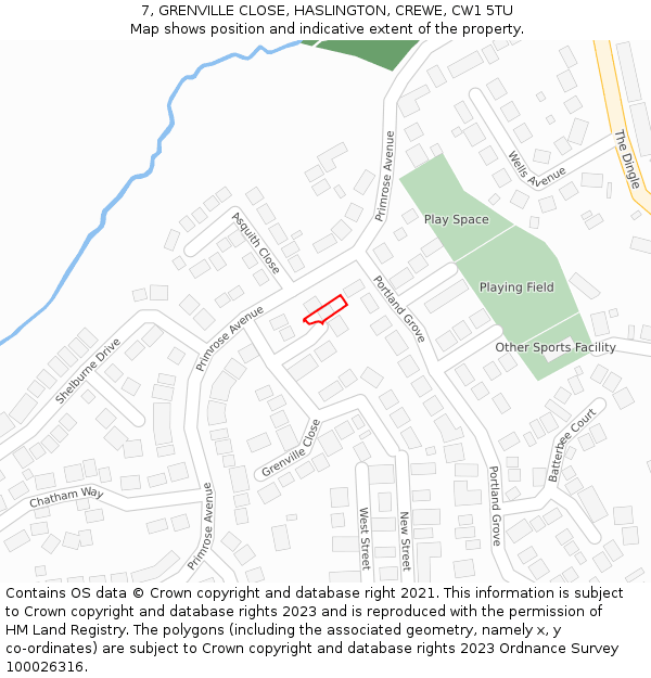 7, GRENVILLE CLOSE, HASLINGTON, CREWE, CW1 5TU: Location map and indicative extent of plot