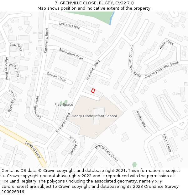 7, GRENVILLE CLOSE, RUGBY, CV22 7JQ: Location map and indicative extent of plot