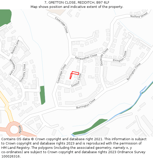 7, GRETTON CLOSE, REDDITCH, B97 6LF: Location map and indicative extent of plot