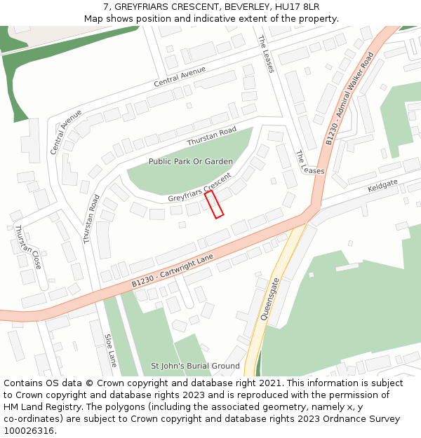 7, GREYFRIARS CRESCENT, BEVERLEY, HU17 8LR: Location map and indicative extent of plot