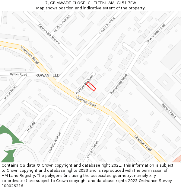 7, GRIMWADE CLOSE, CHELTENHAM, GL51 7EW: Location map and indicative extent of plot