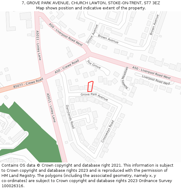 7, GROVE PARK AVENUE, CHURCH LAWTON, STOKE-ON-TRENT, ST7 3EZ: Location map and indicative extent of plot