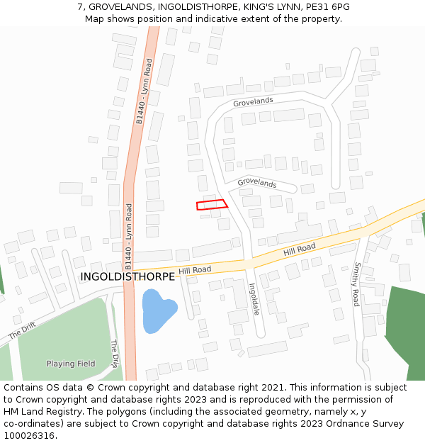 7, GROVELANDS, INGOLDISTHORPE, KING'S LYNN, PE31 6PG: Location map and indicative extent of plot