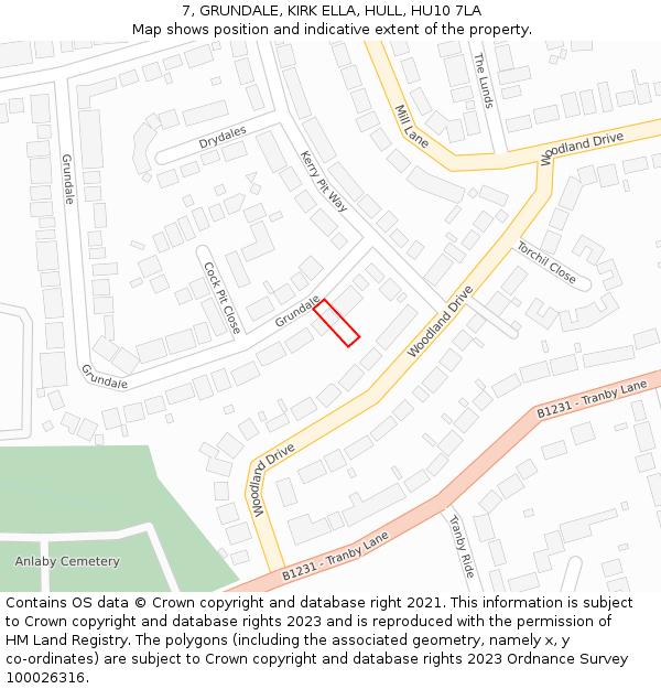 7, GRUNDALE, KIRK ELLA, HULL, HU10 7LA: Location map and indicative extent of plot