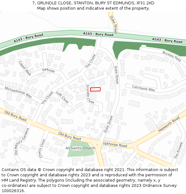 7, GRUNDLE CLOSE, STANTON, BURY ST EDMUNDS, IP31 2XD: Location map and indicative extent of plot